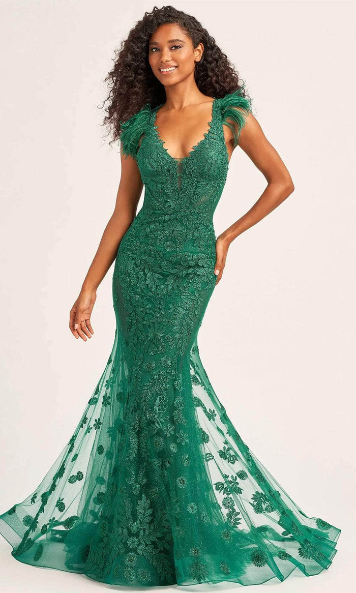Ellie Wilde EW35009 - Feather Trumpet Evening Dress Evening Dresses 00 / Emerald