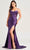 Ellie Wilde EW35028 - Pleated Floral Evening Dress Evening Dresses 00 / Dark Purple