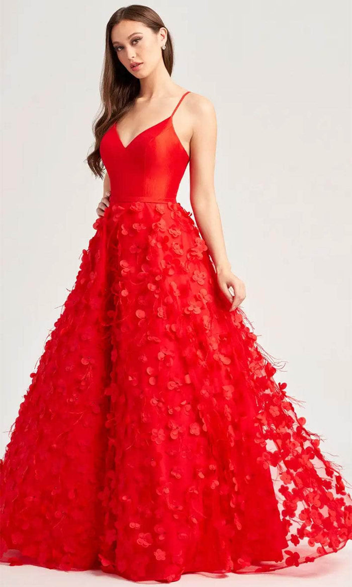 Ellie Wilde EW35037 - V-Neck Floral Ballgown Ball Gowns 00 / Red