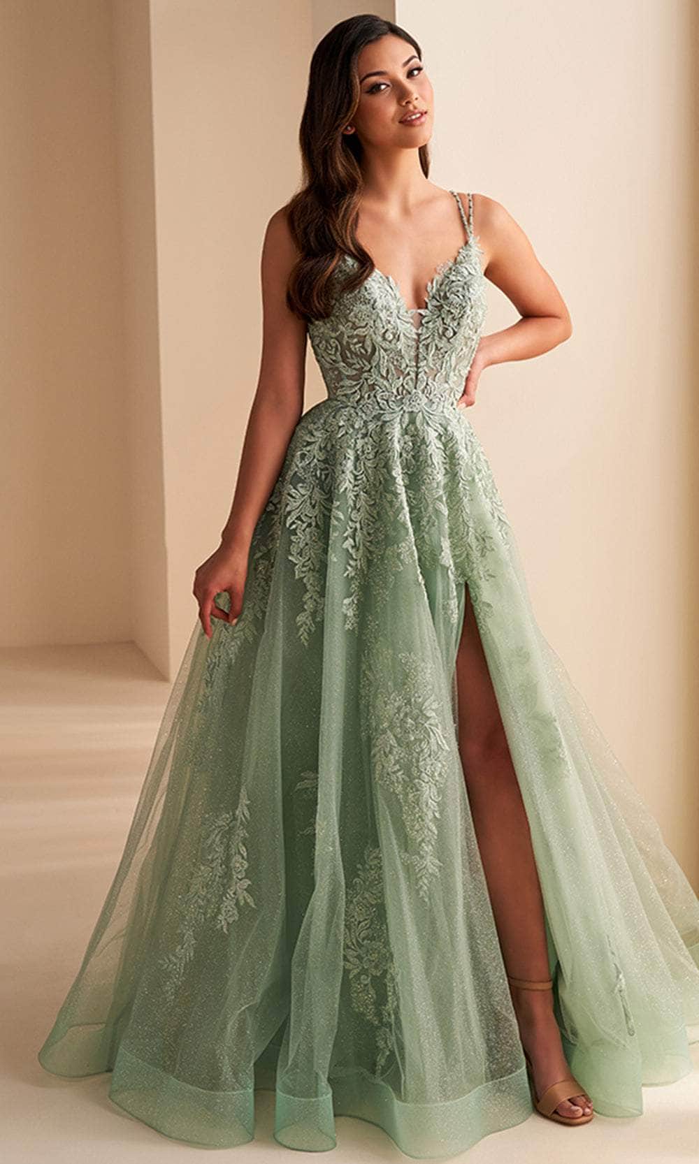 Ellie Wilde EW36226 - Long Glitter Tulle, Applique, Stone Accents, Beading, Tulle, Horsehair & Lining A-Line Dress - Beaded, Lace Appliques, Dual Thin Straps, High Slit, Pockets, Open Back, Horsehair Hem, Sweep Ellie Wilde EW36226 - Long Glitter Tulle, Applique, Stone Accents, Beading, Tulle, Horsehair & Lining A-Line Dress - Beaded, Lace Appliques, Dual Thin Straps, High Slit, Pockets, Open Back, Horsehair Hem, Sweep