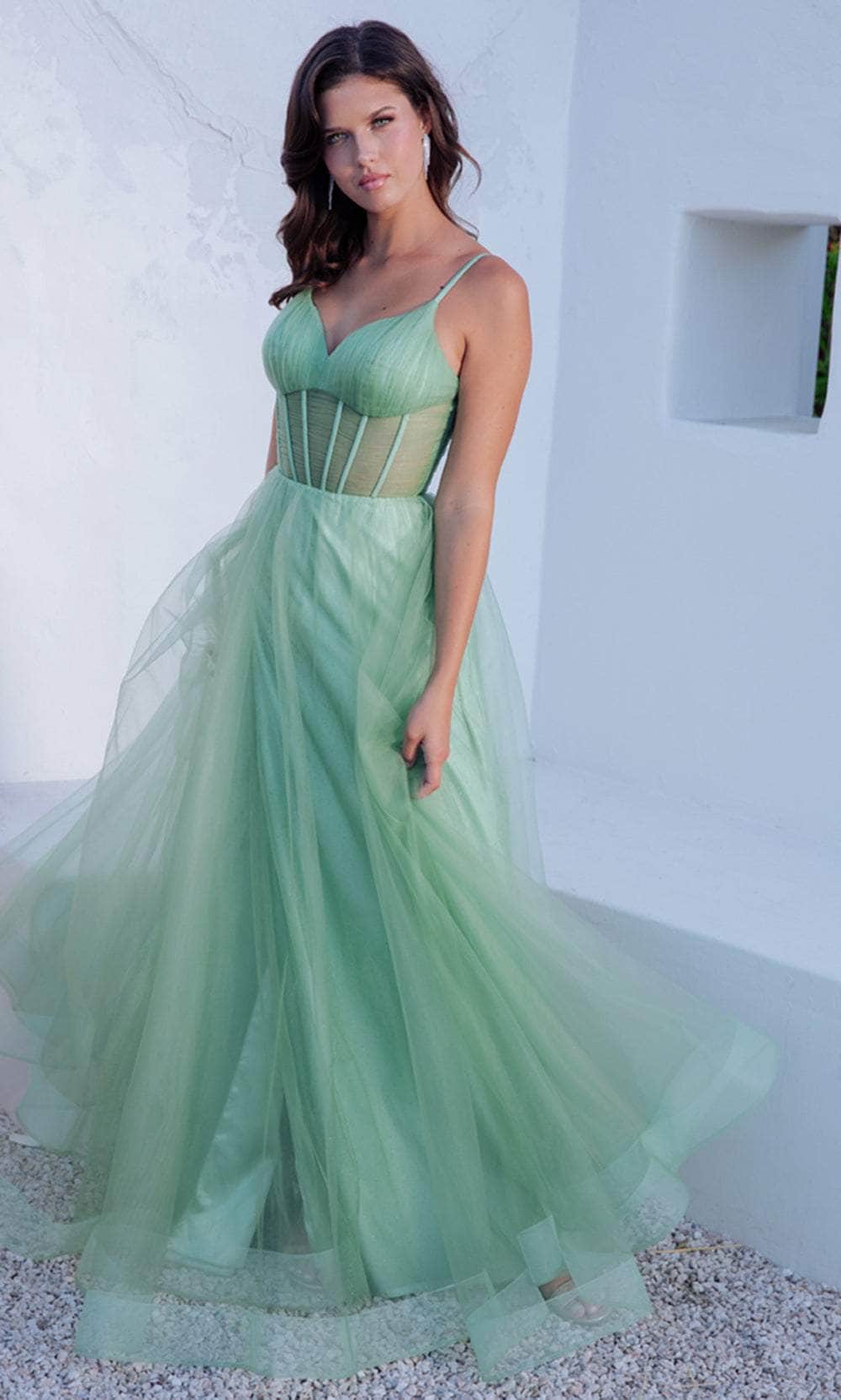 Sage Green Long Prom Dress with Sheer Corset Sage / Medium Sage Green Long Prom Dress with Sheer Corset Sage / Medium
