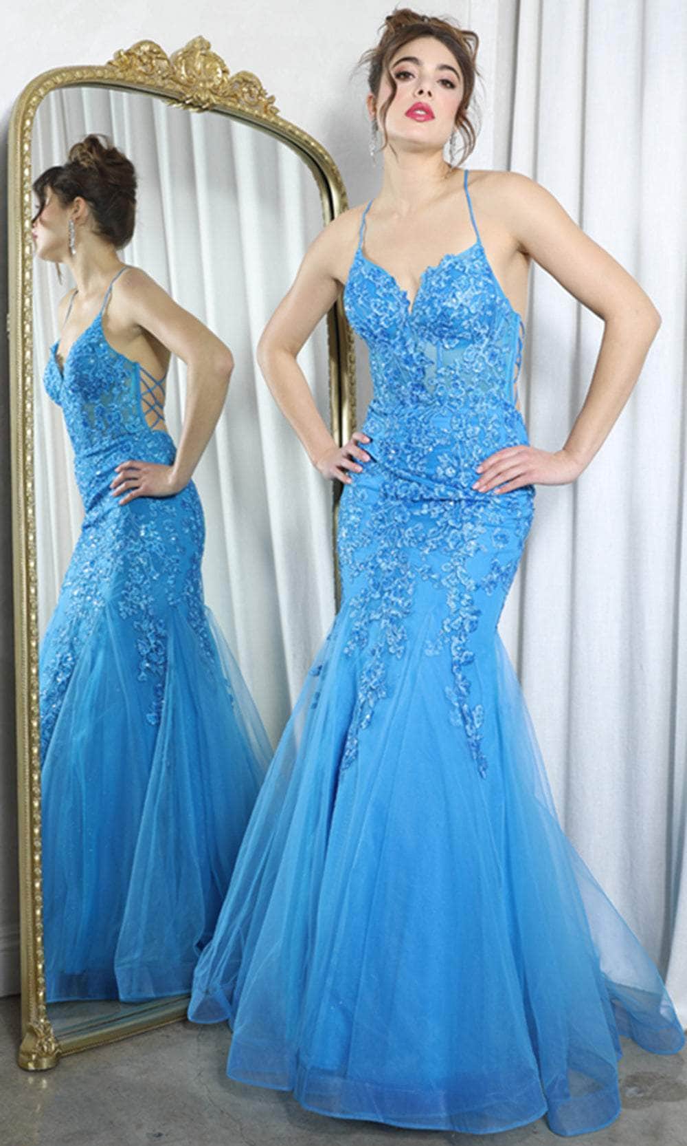Strappy-Back Long Mermaid Prom Dress with Sequins Azure Blue / XSmall Strappy-Back Long Mermaid Prom Dress with Sequins Azure Blue / XSmall