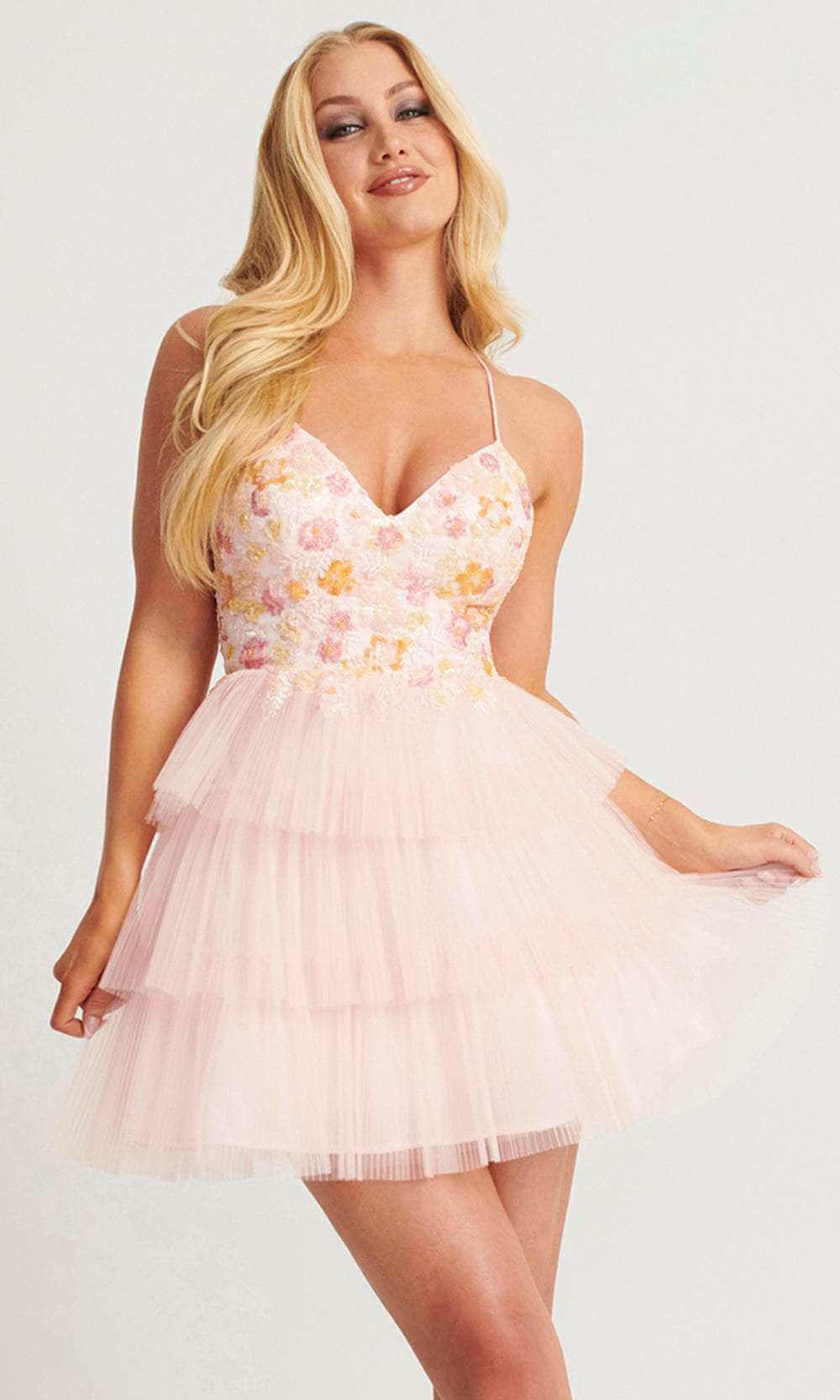 Faviana 11125 Homecoming Short Floral Beaded Applique Cocktail Dress - LIGHT PINK/MULTI / 8 Faviana 11125 Homecoming Short Floral Beaded Applique Cocktail Dress - LIGHT PINK/MULTI / 8