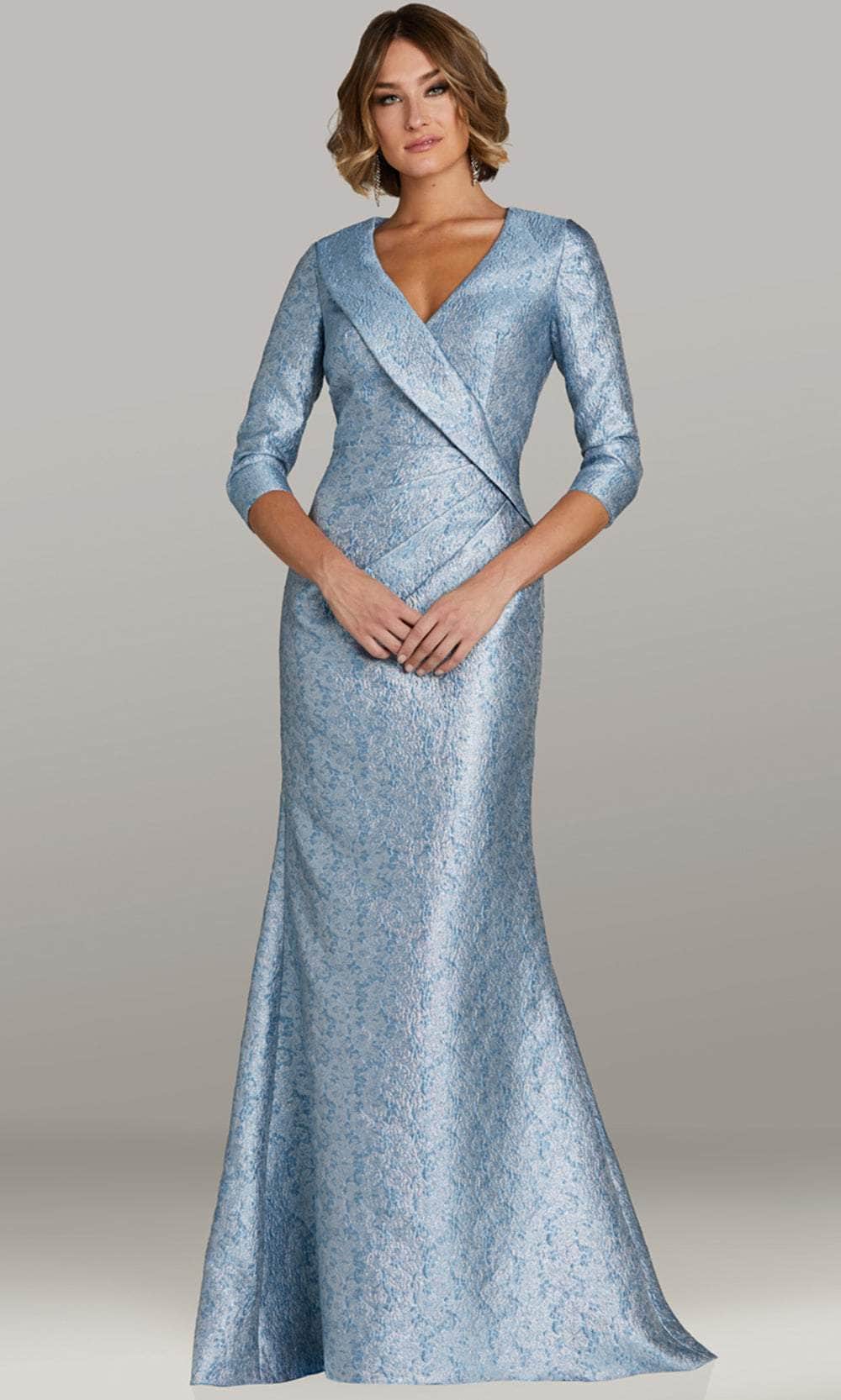 Feriani Couture 18439 - Long Mermaid Dress - Quarter-Length Sleeve, Fold-Over Detail, Pleated, Full Back, Back Zipper, Sweep Train 6 / Coral - Shop Feriani Couture 18439 - Long Mermaid Dress - Quarter-Length Sleeve, Fold-Over Detail, Pleated, Full Back, Back Zipper, Sweep Train 6 / Coral - Shop