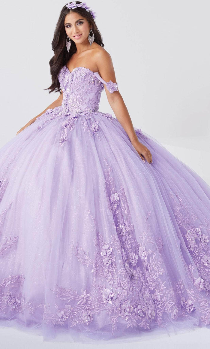 Fiesta Gowns 56467 - Embroidered Floral and Glittery Voluminous Gown Ball Gowns 0 / Lilac