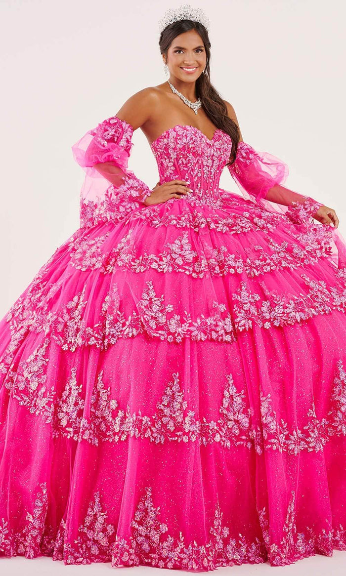 Fiesta Gowns 56497 - Floral Corset Strapless Ballgown Ball Gowns 0 / Fuchsia