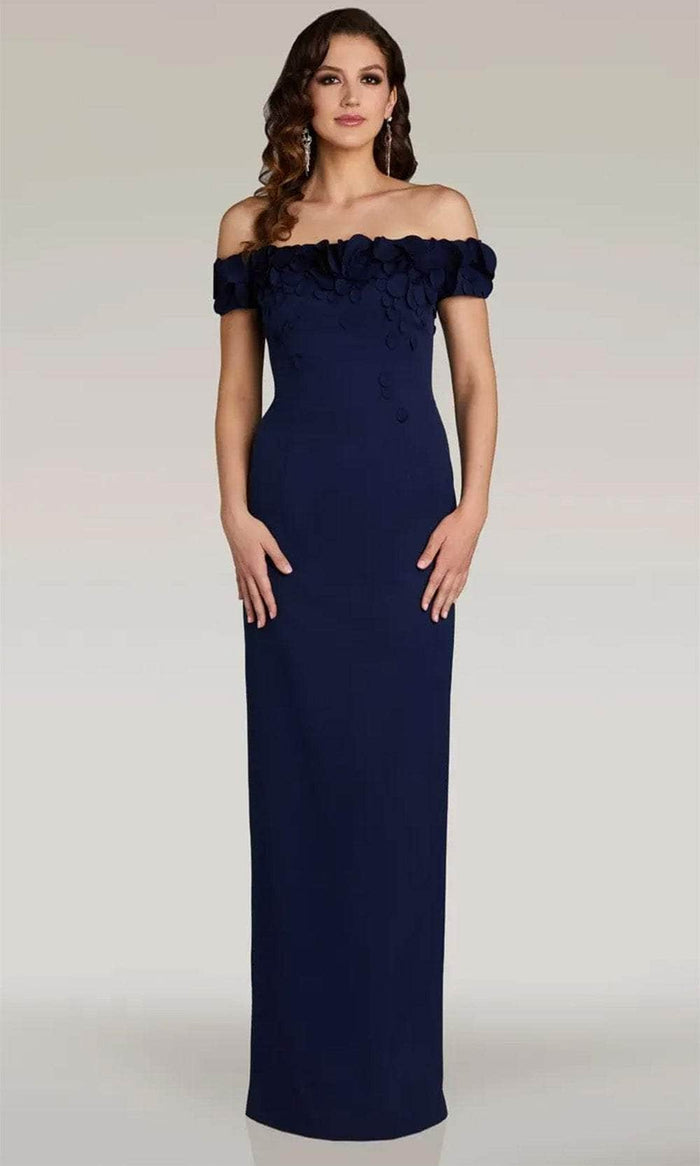 Gia Franco 12366 - Floral Ornate Sheath Evening Dress Prom Dresses 2 / Navy