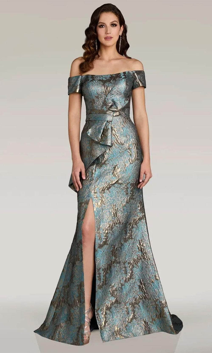Gia Franco 12378 - Metallic High Slit Evening Dress Prom Dresses 2 / Teal/Bronze