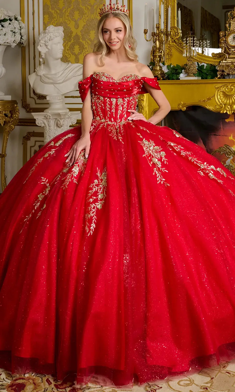 Elizabeth K GL3631 - Long Mesh Ballgown Dress - Jewel, Sequin, Glitters, Detachable Off-Shoulder Sleeves, Corset Boning Bodice, Lace-Up Back, Elizabeth K GL3631 - Long Mesh Ballgown Dress - Jewel, Sequin, Glitters, Detachable Off-Shoulder Sleeves, Corset Boning Bodice, Lace-Up Back,