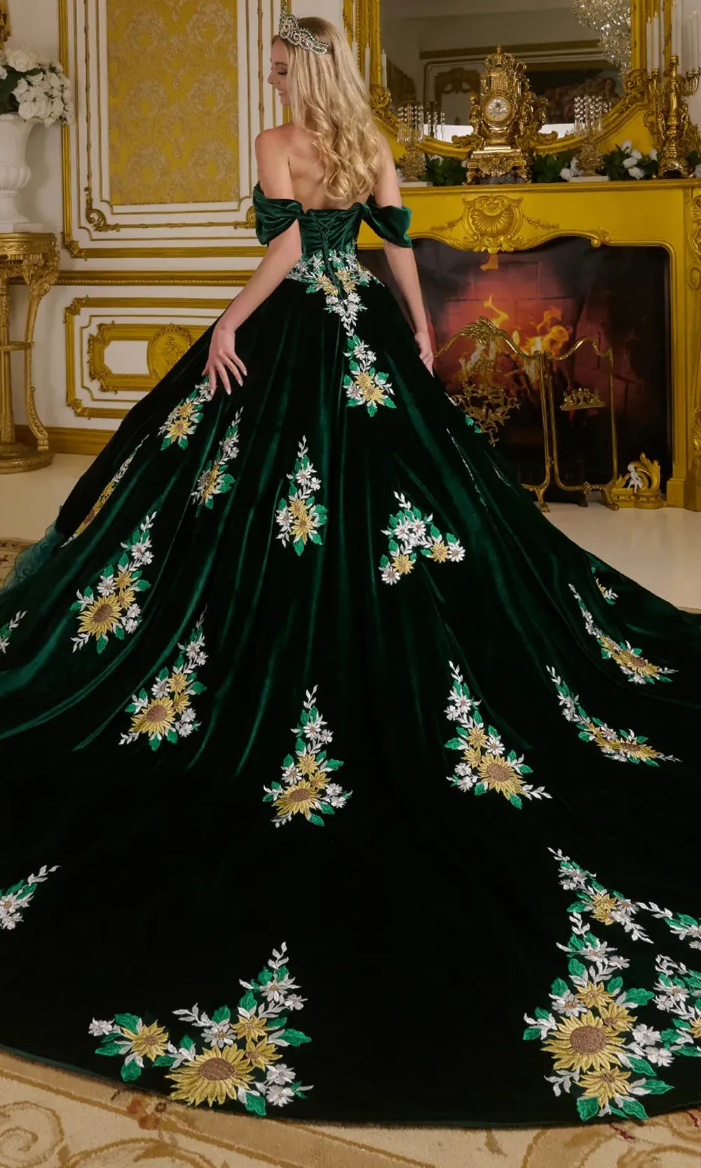 Elizabeth K Off Shoulder Ball Gown GL3636 Formal Dress Shops Green / XS Elizabeth K Off Shoulder Ball Gown GL3636 Formal Dress Shops Green / XS