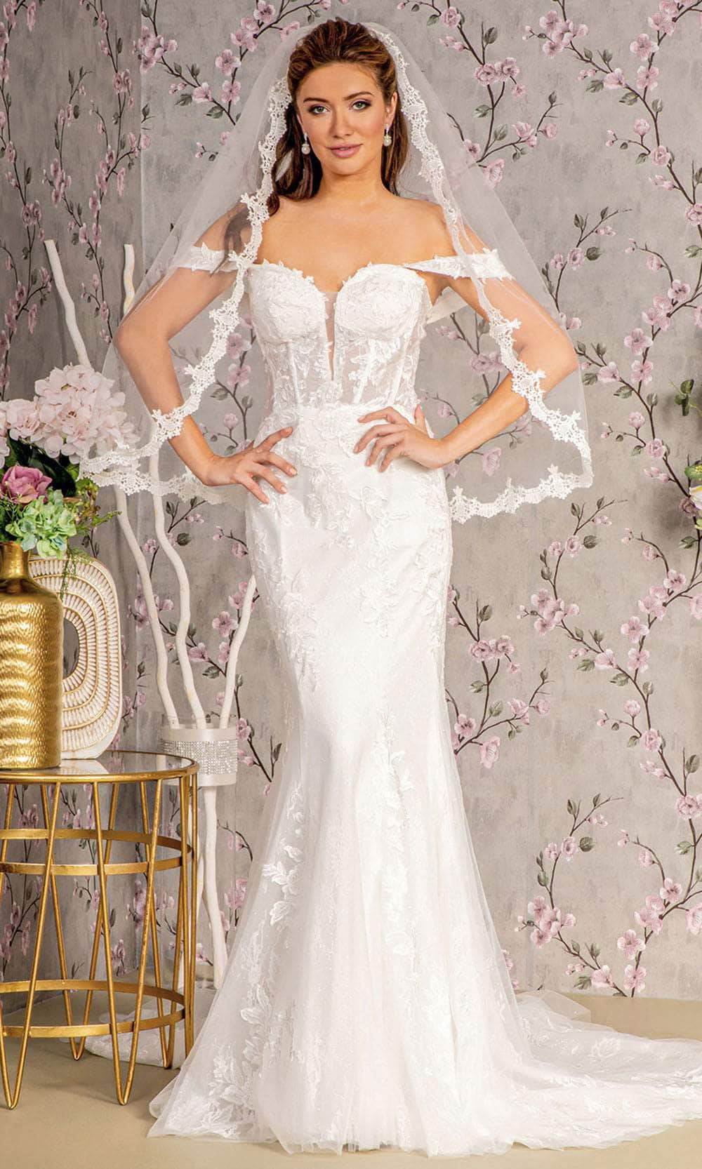 Off Shoulder Corset Bridal Mermaid Gown by GLS Gloria GL3488 XL / White Off Shoulder Corset Bridal Mermaid Gown by GLS Gloria GL3488 XL / White