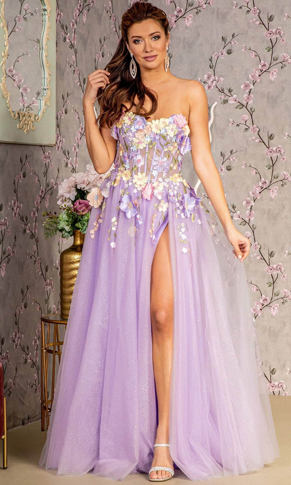 flower embellished prom dress Amarra Tight Long Beaded Prom Gown 94015 Light Yellow / 000