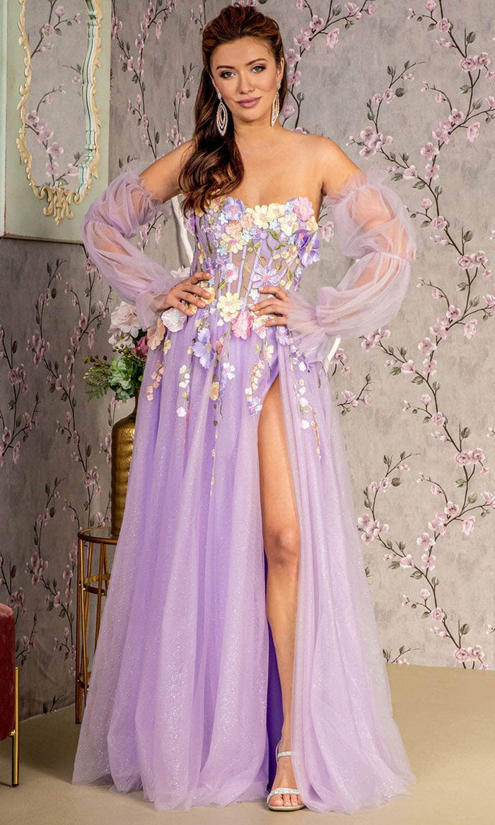 GLS by Gloria GL3233 - 3D Floral Embellished Prom Gown Prom Dresses XS / Lavender
