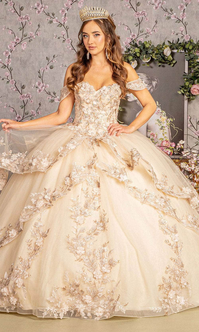 GLS by Gloria GL3240 - Applique Embellished Off-Shoulder Ballgown Ball Gowns XS / Champagne