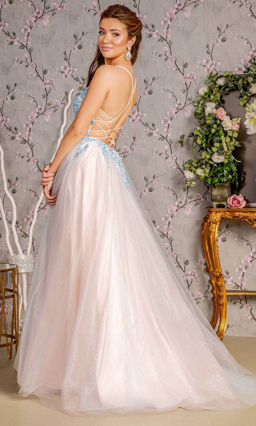 Applique Sleeveless Two-Tone Gown by GLS Gloria GL3251 2XL / Blue/Peach Applique Sleeveless Two-Tone Gown by GLS Gloria GL3251 2XL / Blue/Peach