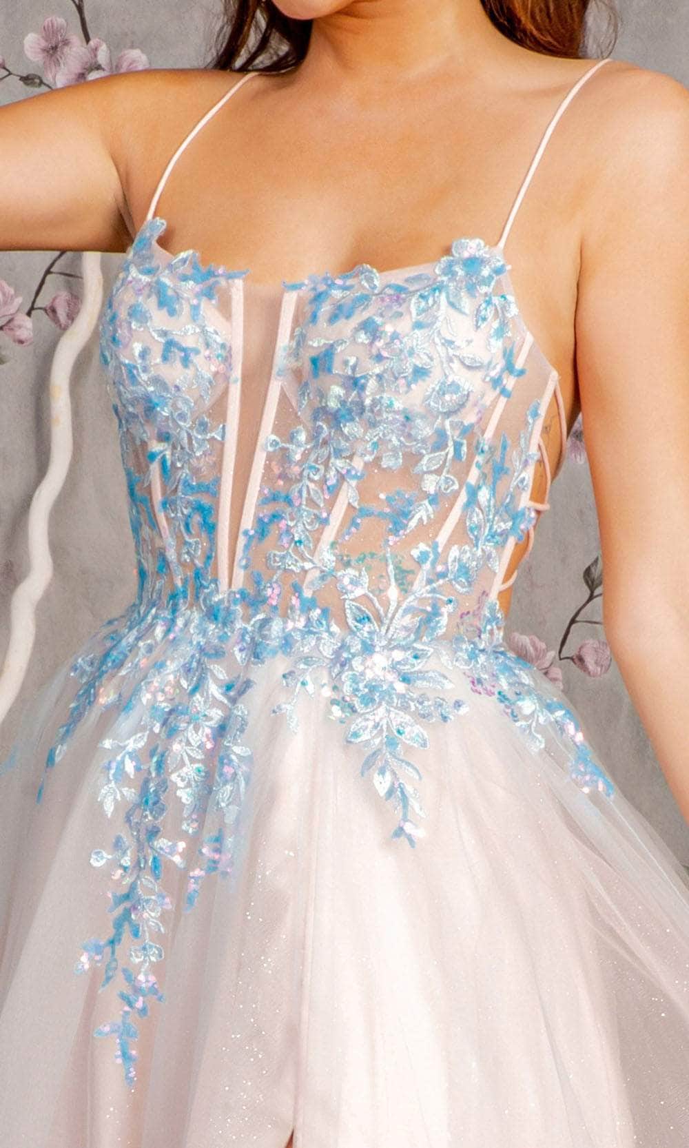 Applique Sleeveless Two-Tone Gown by GLS Gloria GL3251 2XL / Blue/Peach Applique Sleeveless Two-Tone Gown by GLS Gloria GL3251 2XL / Blue/Peach