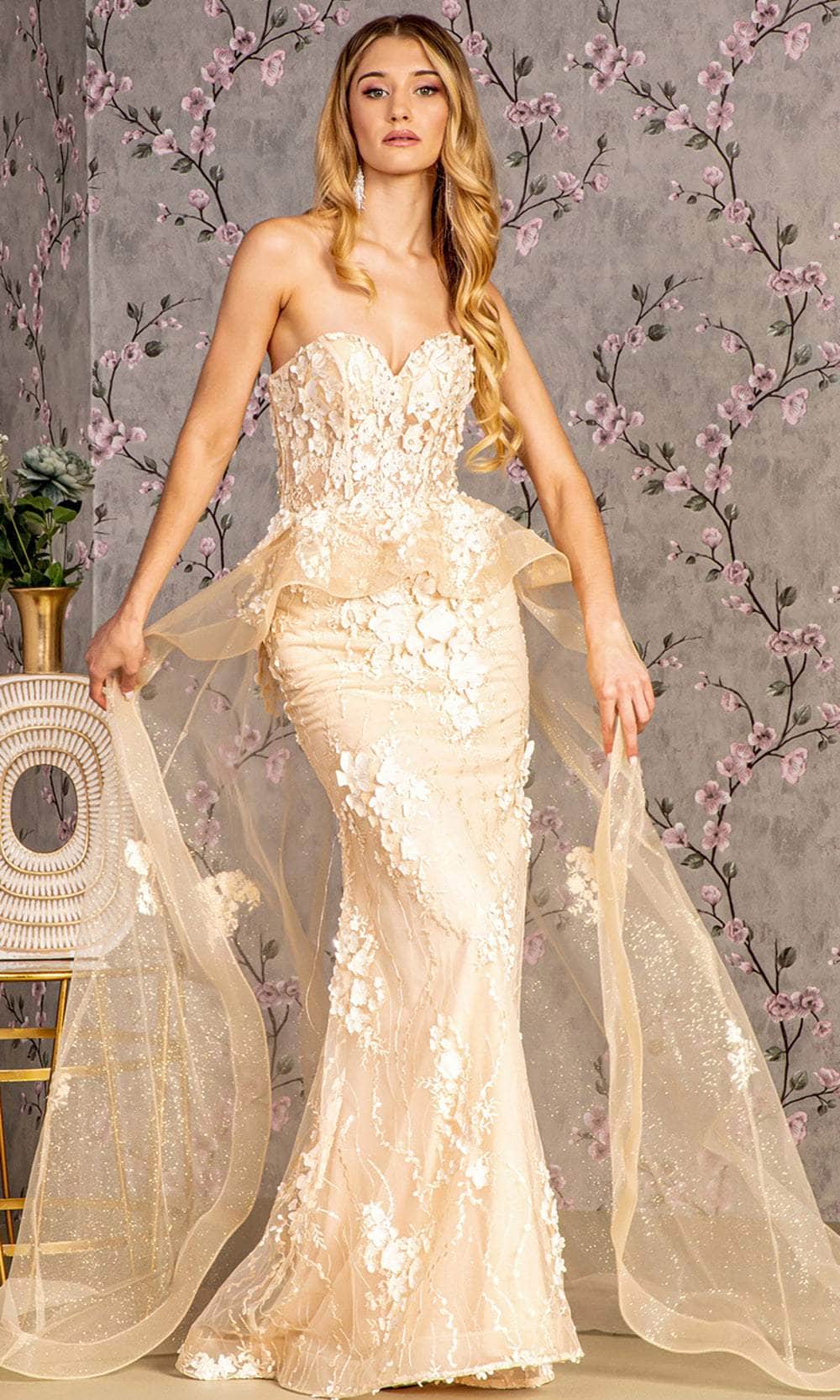 Pretty Dress Company Very Peplum Dress Ladivine J856 Fitted Formal Long Glitter Print Prom Dress Gold Pretty Dress Company Very Peplum Dress Ladivine J856 Fitted Formal Long Glitter Print Prom Dress Gold