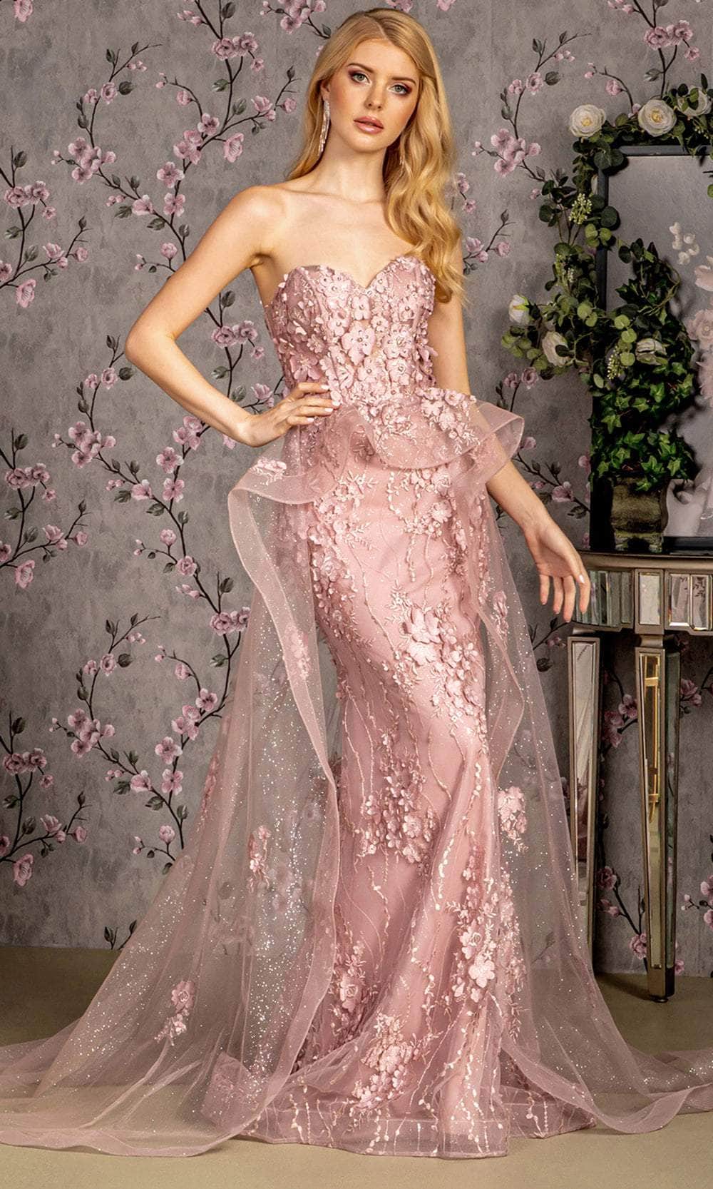 peplum evening dress Sophisticated Elegant Evening Prom Gold Formal Jacquard Gown 252E5159 by Terani Couture Wine Gold / 4