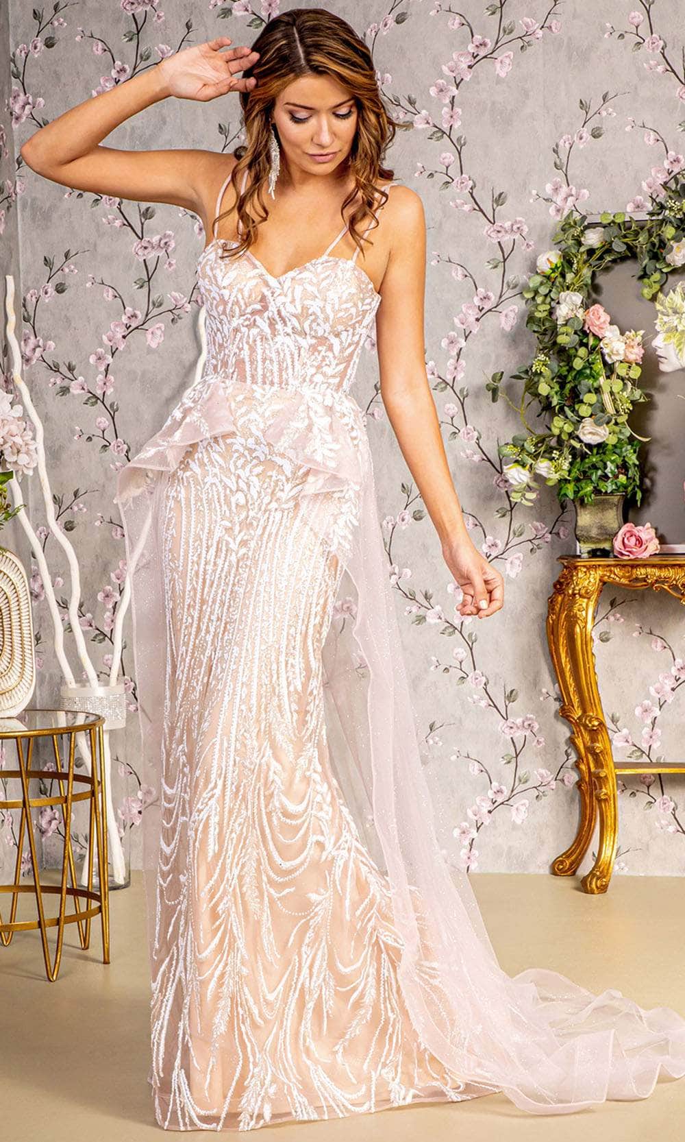 gls prom dresses Glitter Print Puff Sleeve Gown by GLS Gloria GL3126 L / Dusty Rose