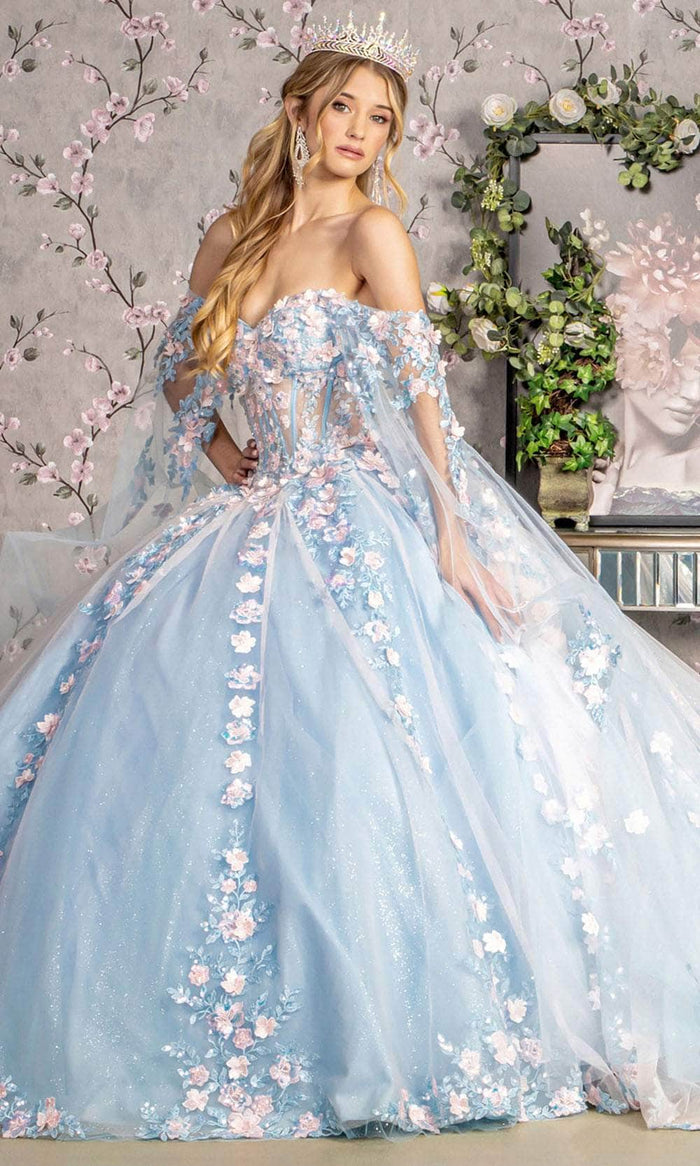 GLS by Gloria GL3468 - 3D Floral Embellished Sweetheart Neck Ballgown Ball Gowns XS / Baby Blue