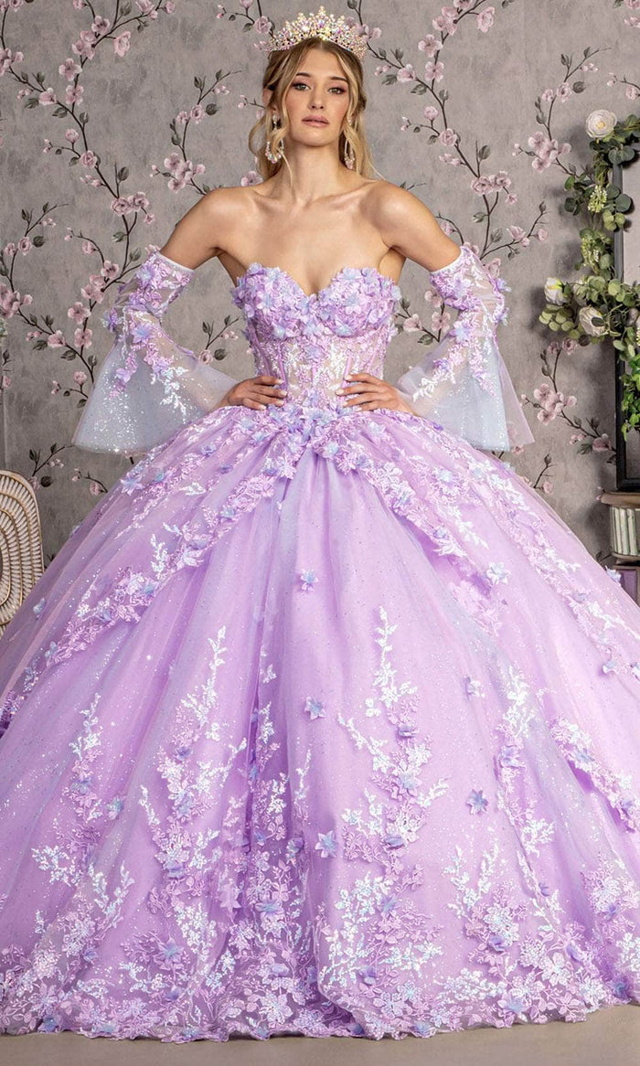 GLS by Gloria GL3470 - Strapless Floral Applique Ballgown Ball Gowns XS / Lilac