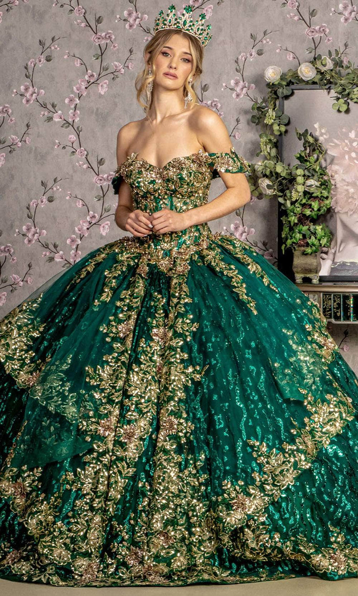 GLS by Gloria GL3477 - Off-Shoulder Metallic Embroidered Ballgown Ball Gowns XS / Green