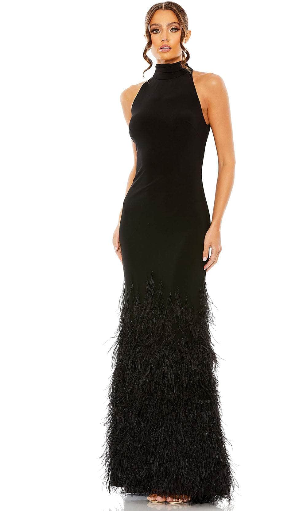 Mac Duggal Feather Tiered Jersey Halter Gown - Black Mac Duggal Feather Tiered Jersey Halter Gown - Black