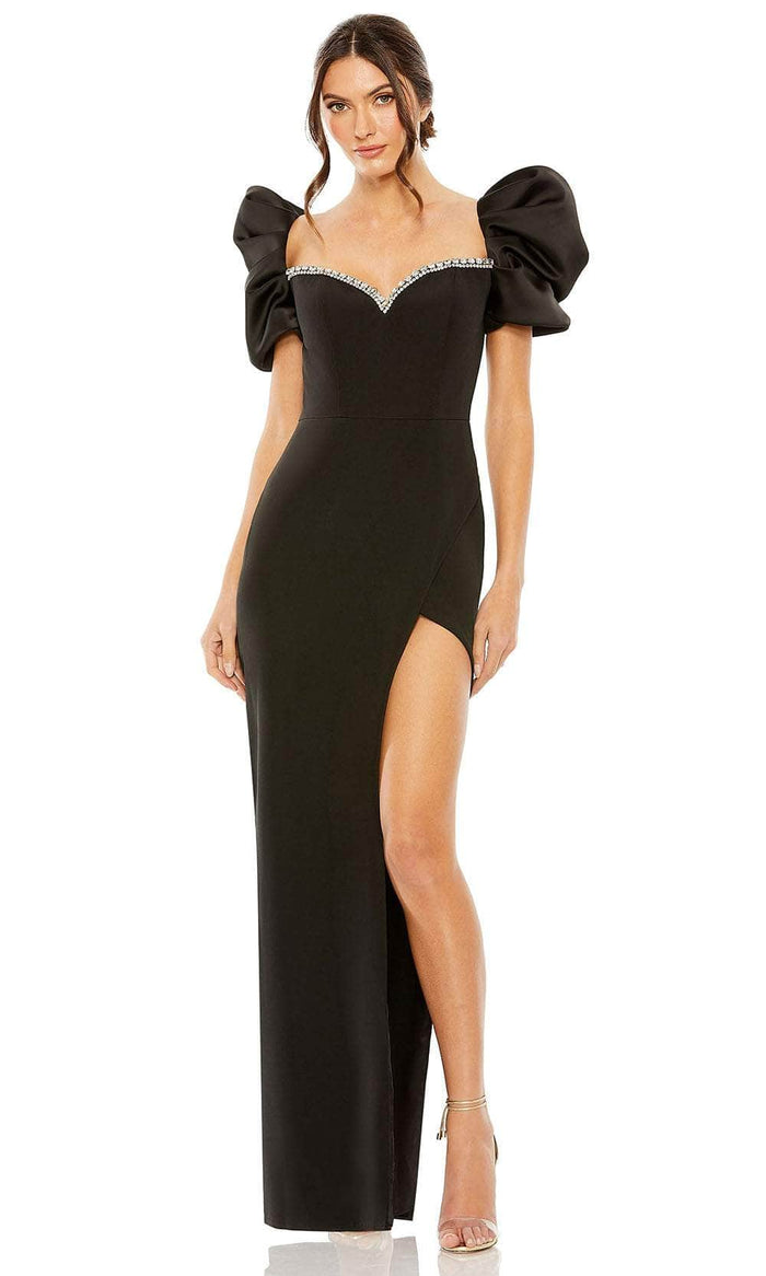 Ieena Duggal 20687 - Puff Sleeve Column Evening Gown Evening Dresses 2 / Black