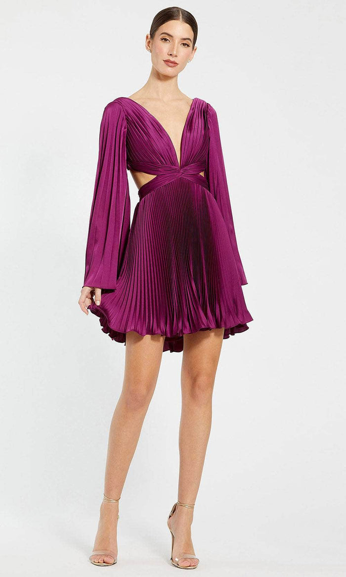 Ieena Duggal 27379 - Plunging V-Neck Pleated Cocktail Dress Special Occasion Dress 0 / Magenta