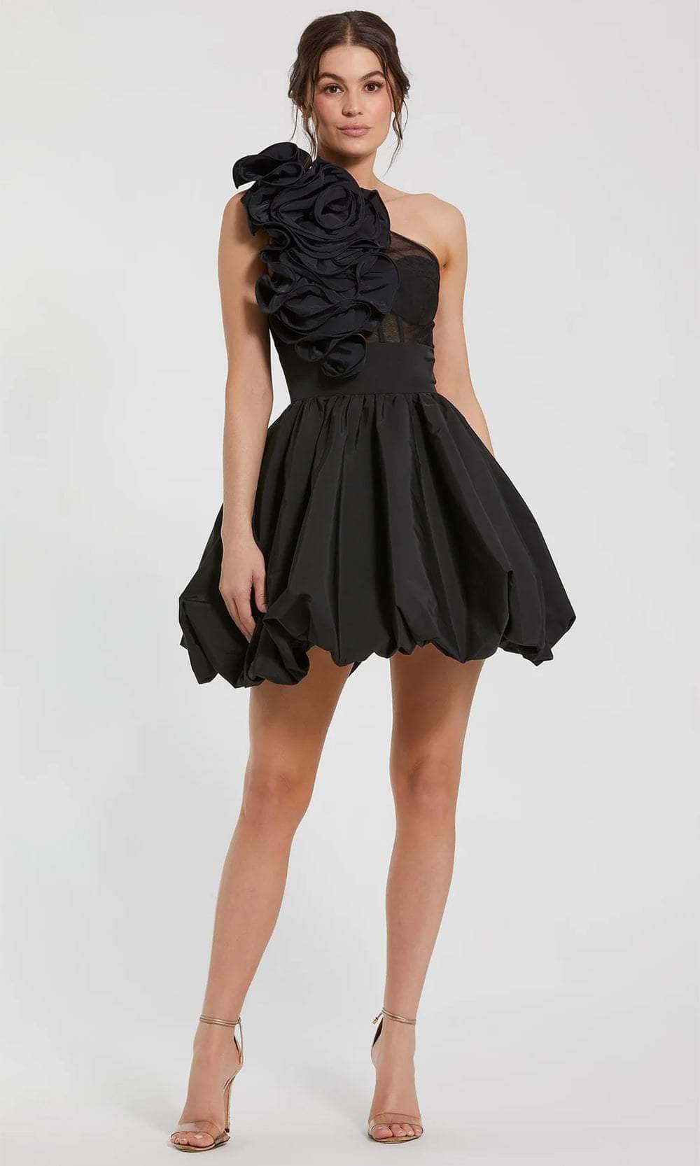 one shoulder rosette dress Ava Presley 26524 Ruched One-Shoulder Rosette Dress