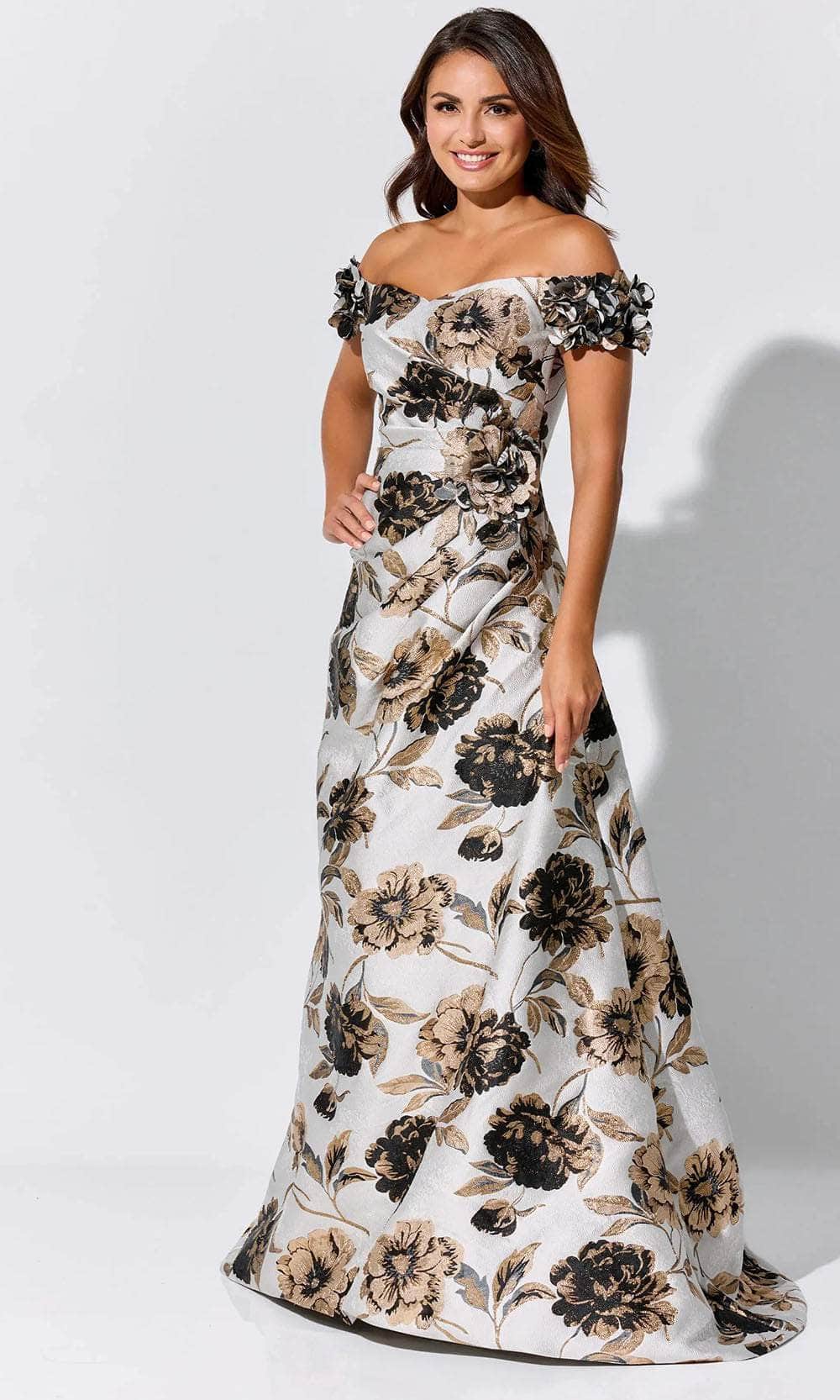 Ivonne D ID325 - Floral Brocade Evening Dress 10 / Platinum Ivonne D ID325 - Floral Brocade Evening Dress 10 / Platinum