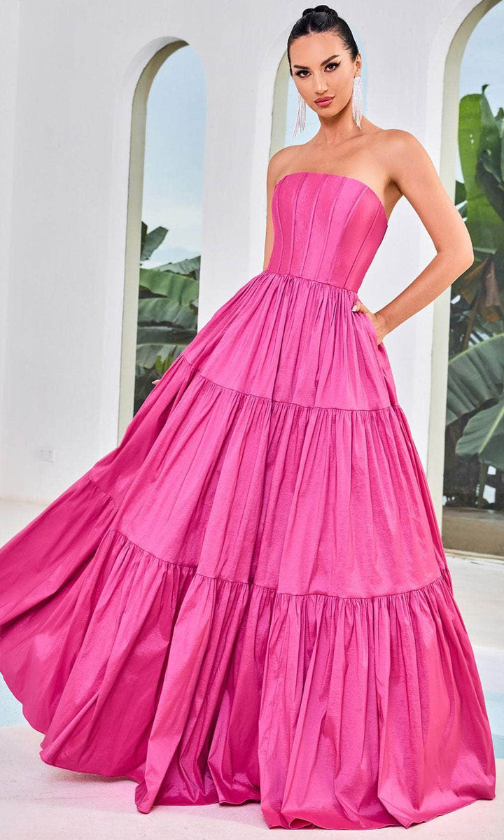 Jadore Strapless Ruffle Midi Dress - Pink main image 1
