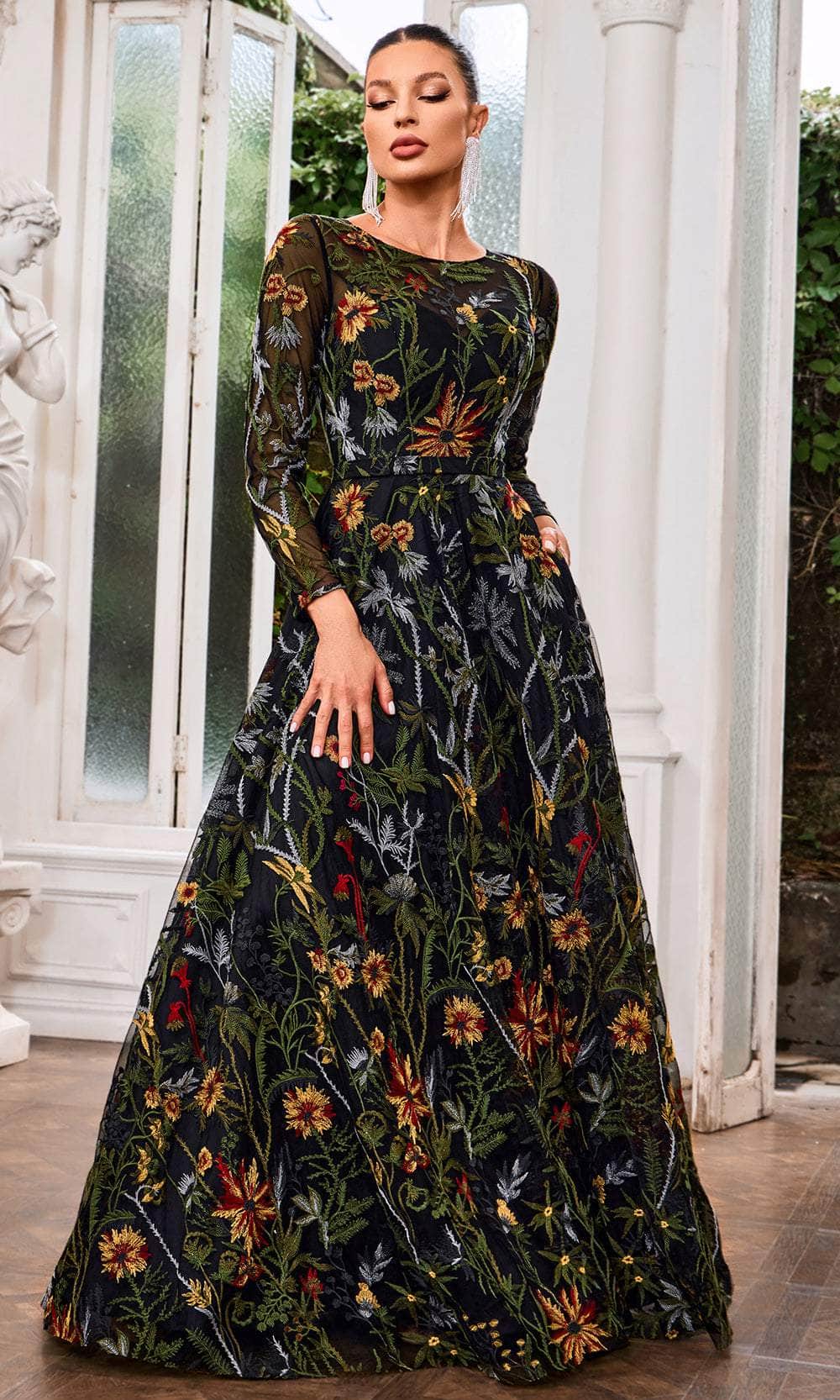 J'Adore Dresses J24024 - Long Sleeve Embroidered Prom Dress J'Adore Dresses J24024 - Long Sleeve Embroidered Prom Dress