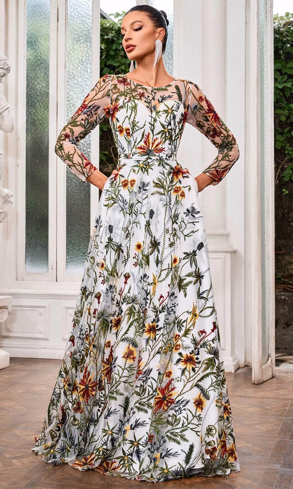 J'Adore Dresses J24024 - Long Sleeve Embroidered Prom Dress J'Adore Dresses J24024 - Long Sleeve Embroidered Prom Dress