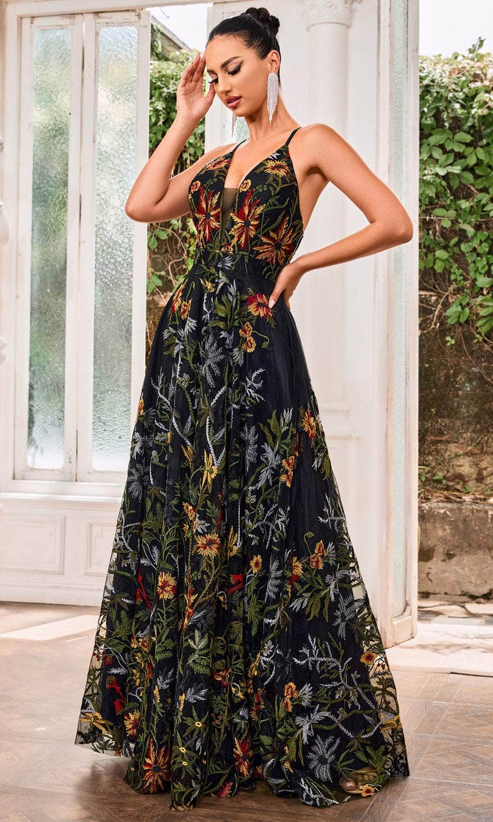J'Adore Dresses J24025 - Floral Embroidered Pom Dress Couture Candy J'Adore Dresses J24025 - Floral Embroidered Pom Dress Couture Candy