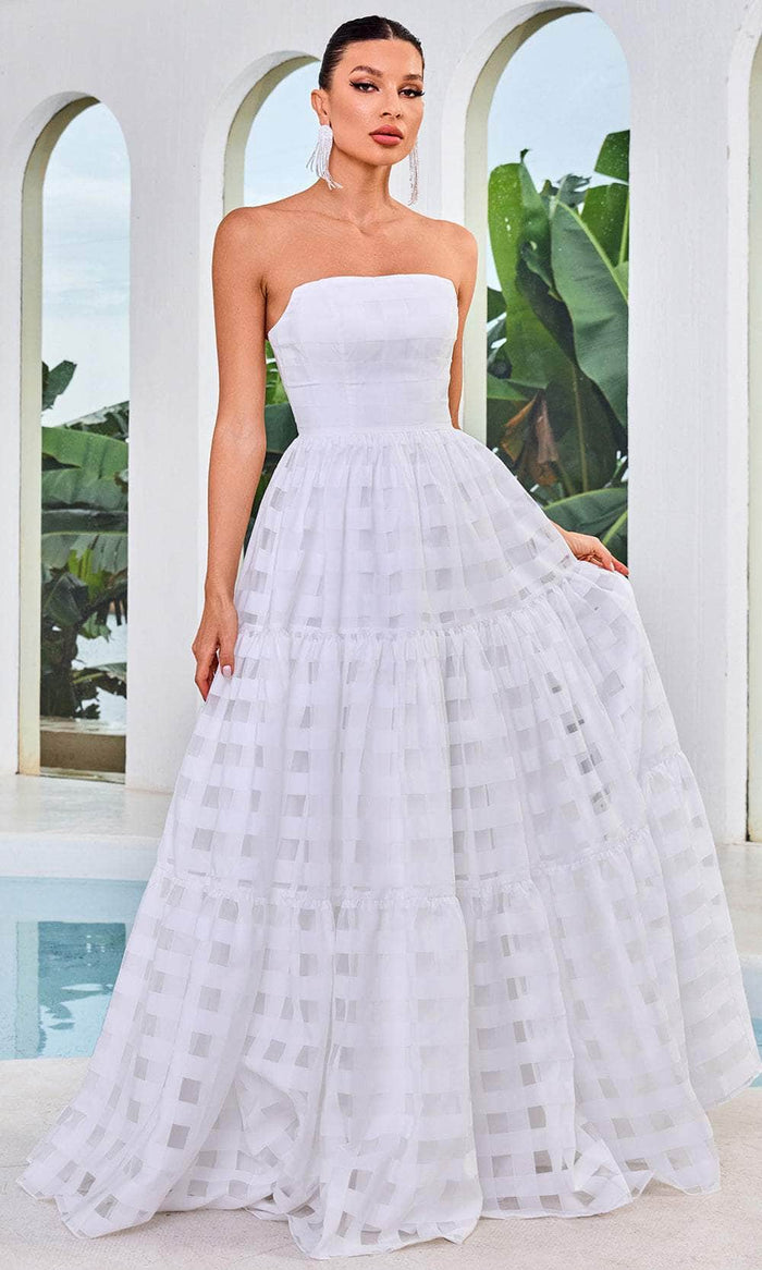 J'Adore Dresses J24048 - Weaved Illusion Panel Evening Gown Evening Dresses 2 / Ivory