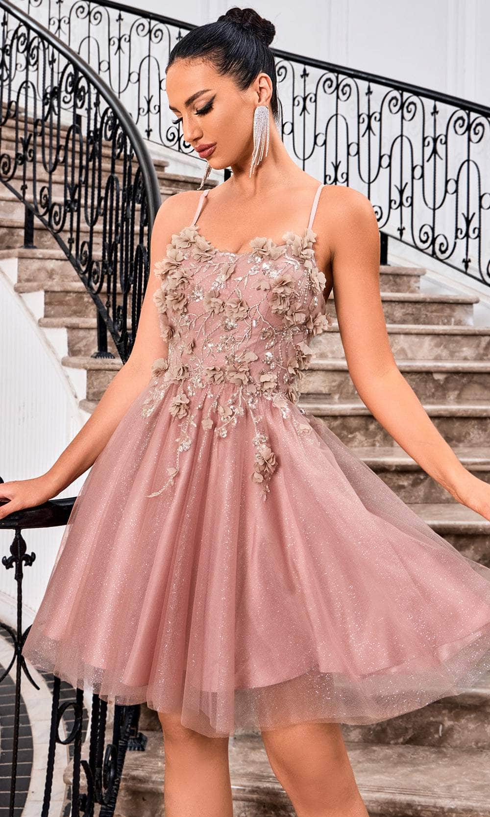 J'Adore Dresses J24071 Sleeveless Floral Appliqued Cocktail