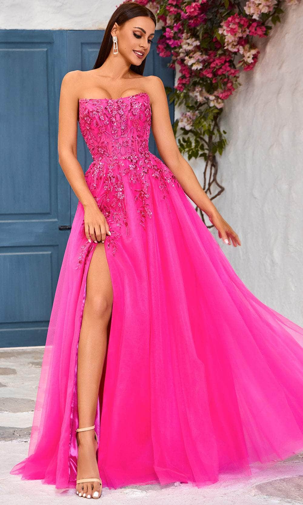 J'Adore Dresses J25017 - Straight Across Appliqued Evening Dress 4 / Bright Pink - Shop J'Adore Dresses Dresses on Couture Candy at CoutureCandy.com J'Adore Dresses J25017 - Straight Across Appliqued Evening Dress 4 / Bright Pink - Shop J'Adore Dresses Dresses on Couture Candy at CoutureCandy.com