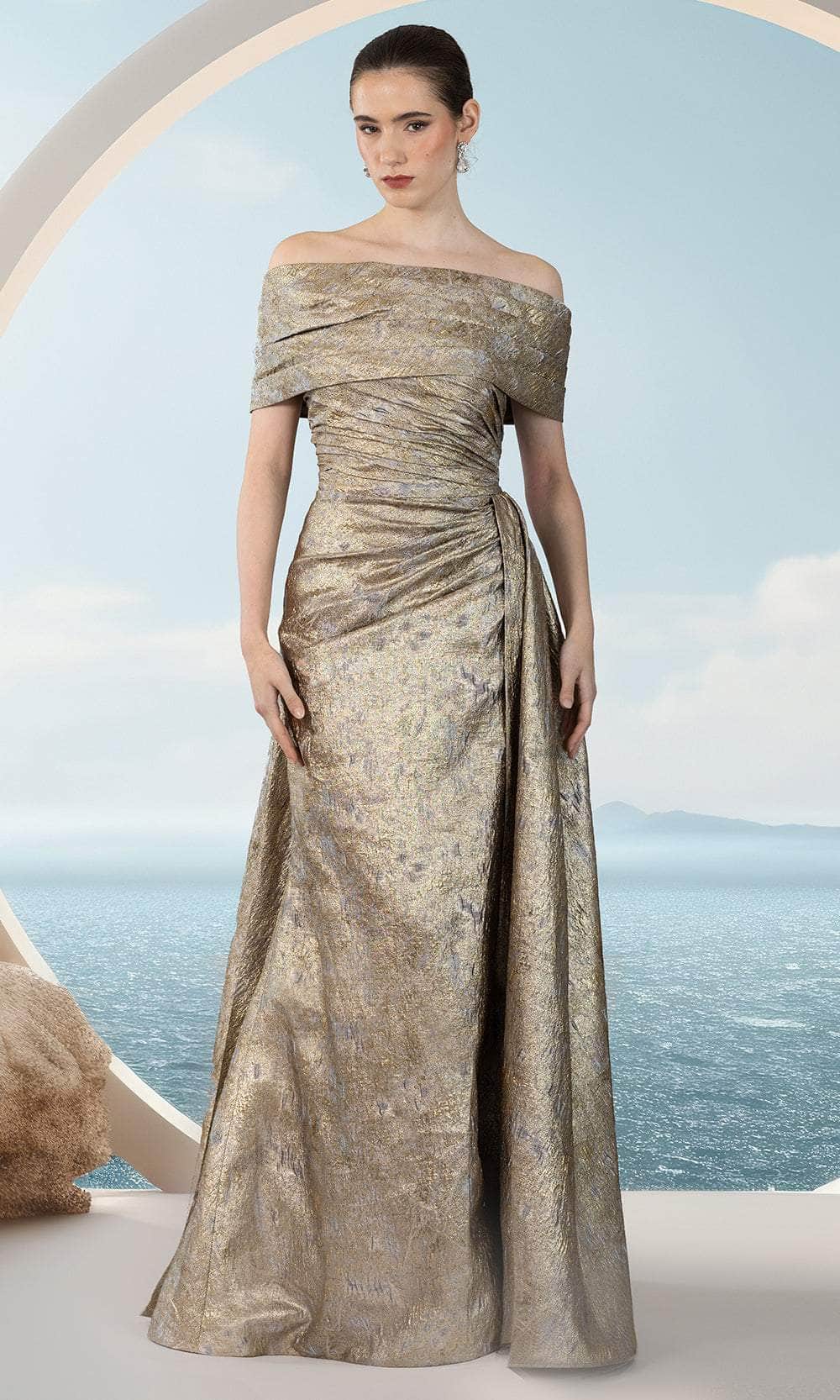 Janique 251020 - Long Mermaid Dress - Strapless, Pleated Bodice, Midrise Back, Zipper Closure, Overskirt, Sweep Train, Detachable Pleated Overlay 20 / Janique 251020 - Long Mermaid Dress - Strapless, Pleated Bodice, Midrise Back, Zipper Closure, Overskirt, Sweep Train, Detachable Pleated Overlay 20 /
