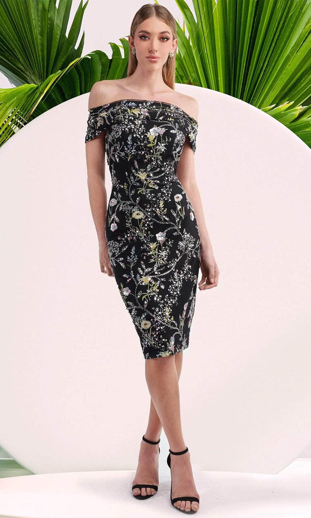 Janique 5044 - Floral Print Off-Shoulder Dress 2 / Black - Shop Janique dresses on Couture Candy at CoutureCandy.com Janique 5044 - Floral Print Off-Shoulder Dress 2 / Black - Shop Janique dresses on Couture Candy at CoutureCandy.com