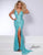 Johnathan Kayne - 2181 Lace Deep V-Neck Embellished High Slit Dress Evening Dresses 00 / Aqua