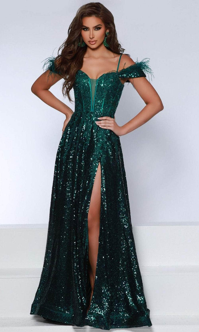 Johnathan Kayne 2887 - Off Shoulder Corset Evening Dress Evening Dresses 00 / Emerald