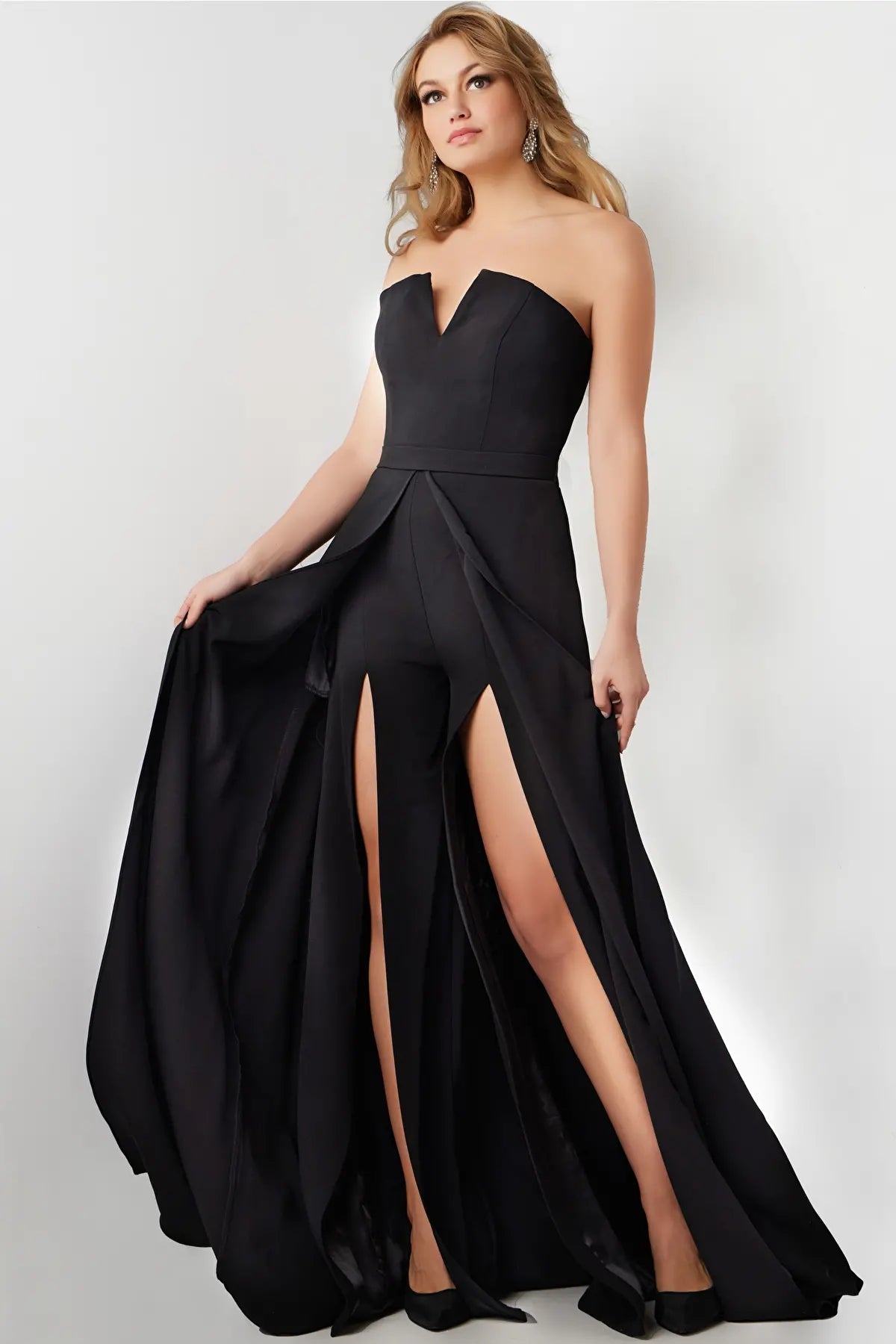 Jovani 23150 Strapless Double Slit Jumpsuit With Overskirt