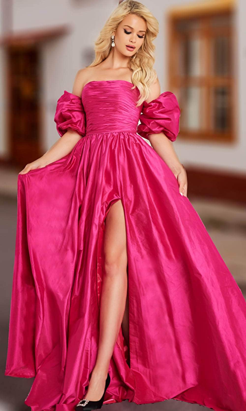 Jovani 24099 - Taffeta Puff Sleeve A-line Gown Jovani 24099 - Taffeta Puff Sleeve A-line Gown