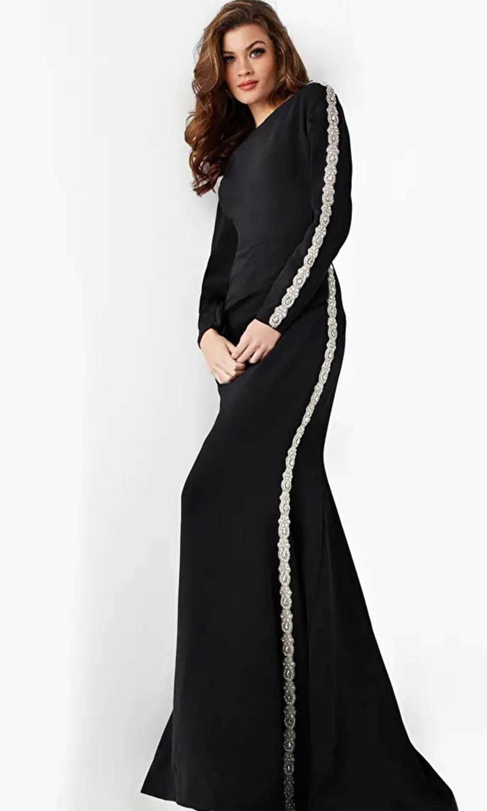 Jovani 24191 - Long Sleeve Embellished Evening Dress Evening Dresses 00 / Black