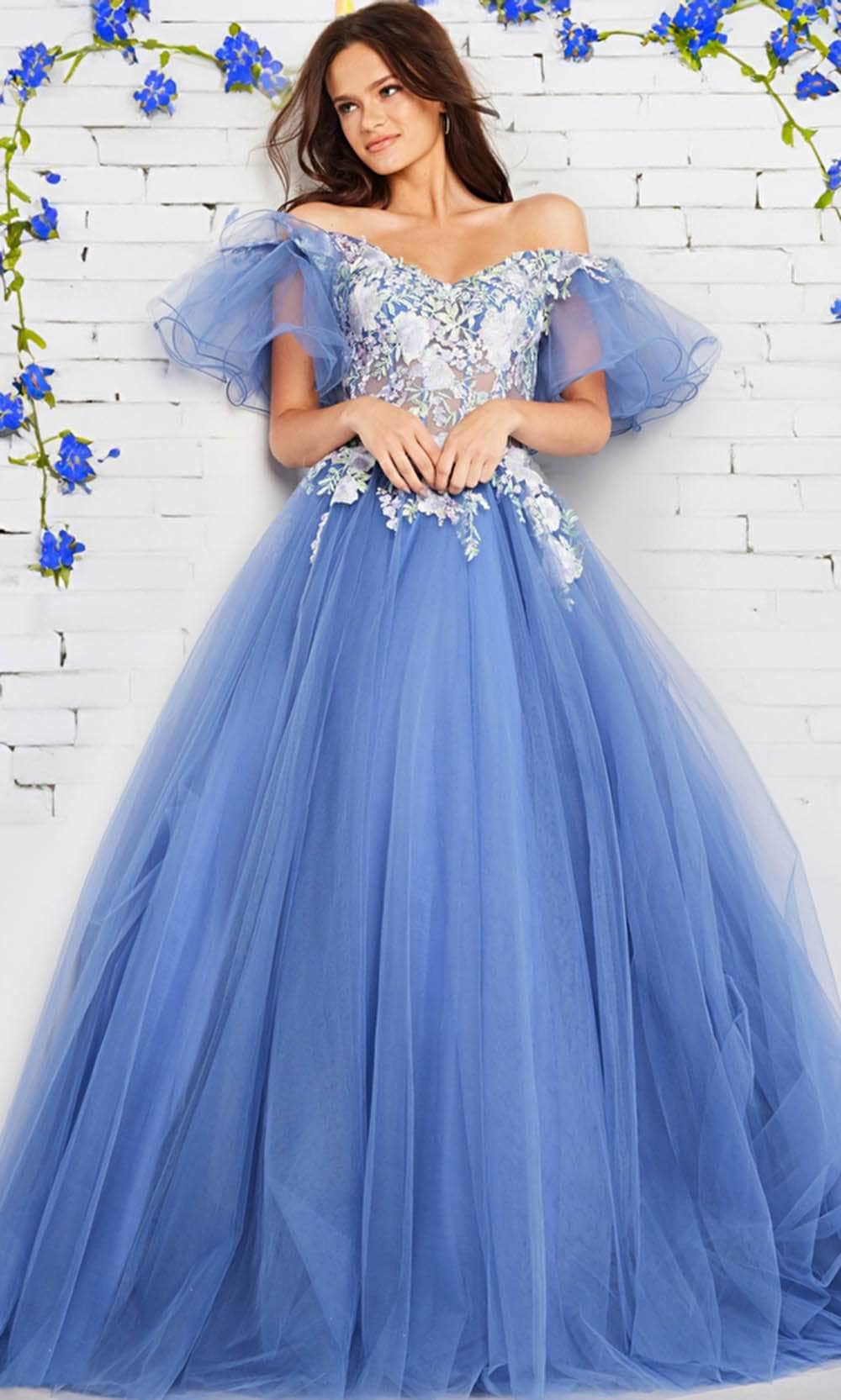 Jovani 24575 - Tulle Butterfly Sleeves Floral Ballgown Couture Candy Jovani 24575 - Tulle Butterfly Sleeves Floral Ballgown Couture Candy