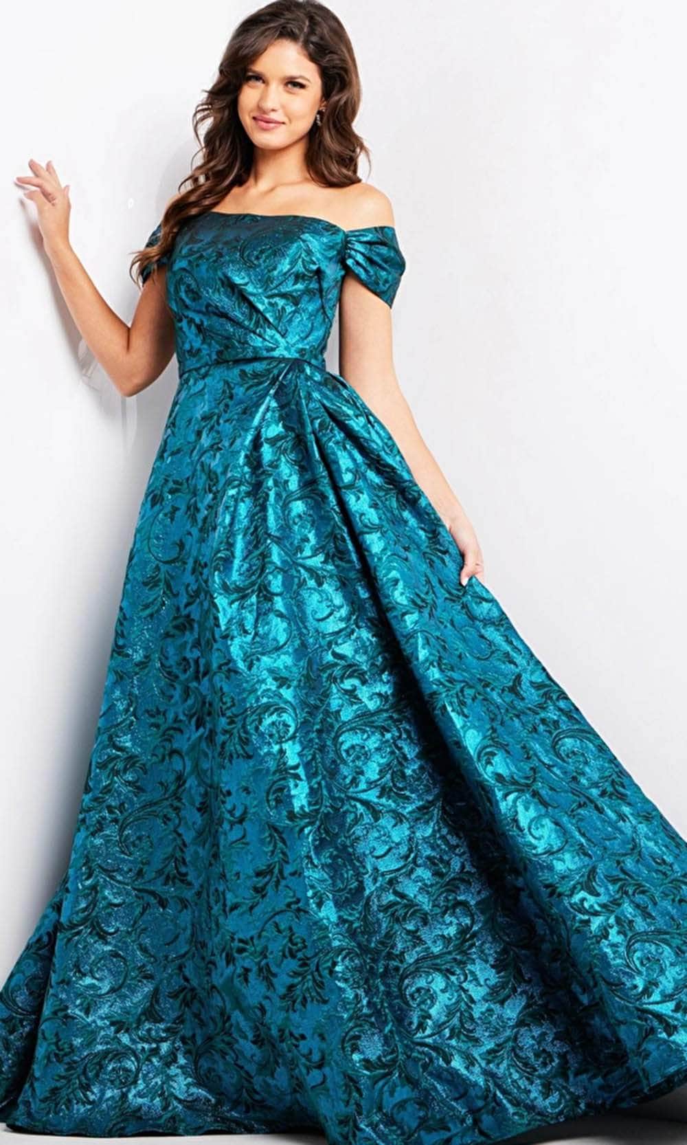Jovani 25665 - Cap Sleeve Jacquard Evening Gown Jovani 25665 - Cap Sleeve Jacquard Evening Gown
