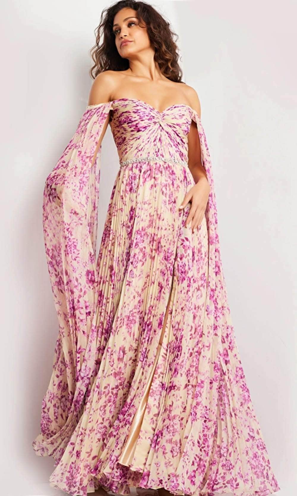 Jovani 26141 - Print Pleated Skirt Long Dress Couture Candy Jovani 26141 - Print Pleated Skirt Long Dress Couture Candy