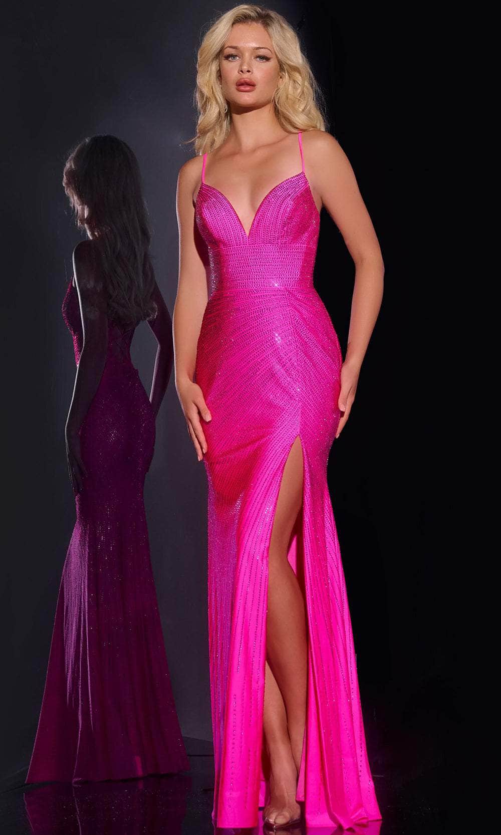 Jovani 36403 - Long Jersey Sheath Dress - Sleeveless, Beaded, Lace Up Back, High Slit, Sweep Train5 Couture Candy Jovani 36403 - Long Jersey Sheath Dress - Sleeveless, Beaded, Lace Up Back, High Slit, Sweep Train5 Couture Candy
