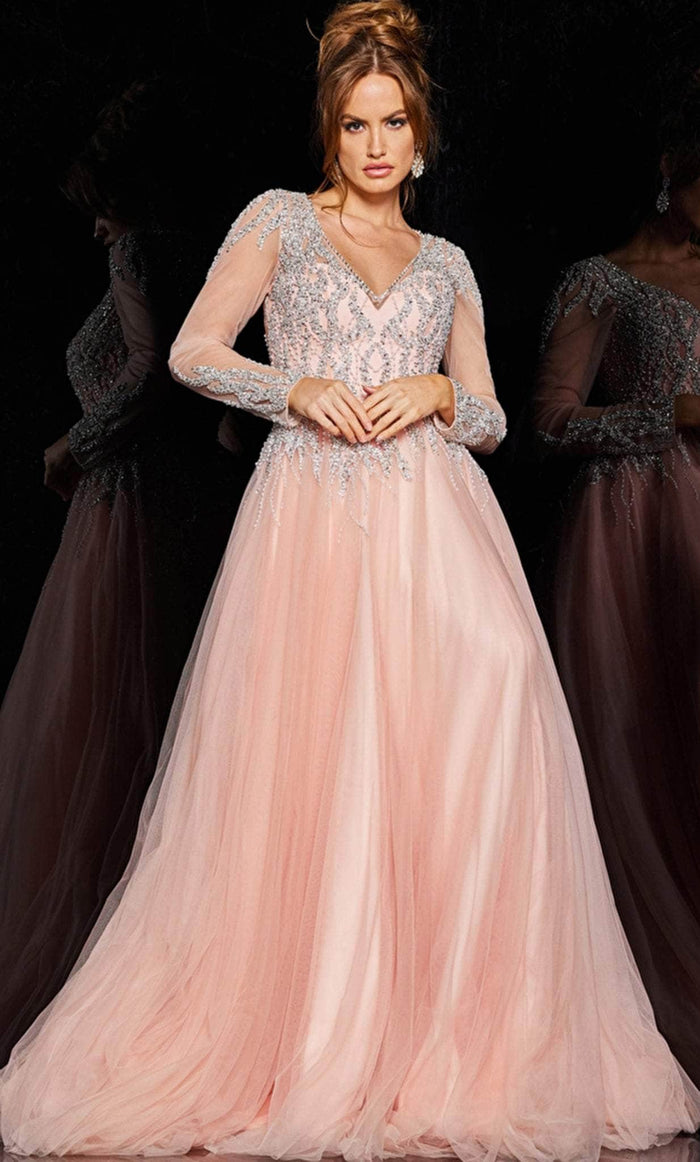 Jovani 36533 - Sheer Embellished A-line Gown Winter Formals and Balls 00 / Blush